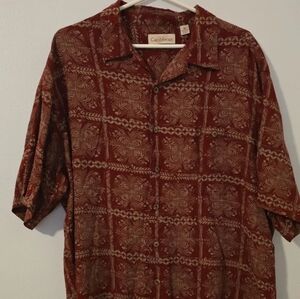 Men's Caribbean Button Down Shirt Short Sleeve XL Red Tropical